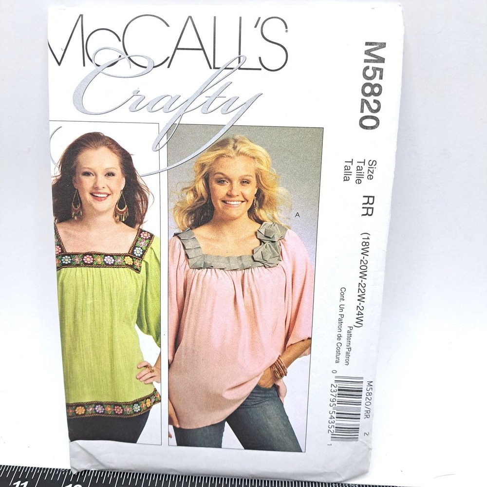 Vintage McCalls M5820 Boho Peasant Top Sewing Pattern Plus Size 18W-24W UNCUT